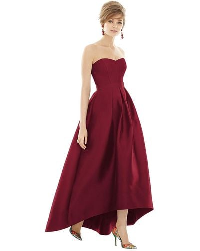 Alfred Sung Strapless Satin High Low Dress With Pockets - Red