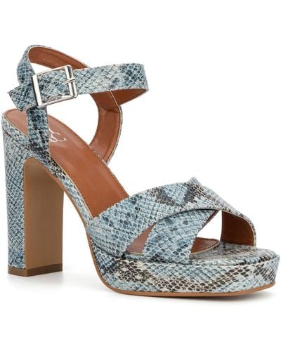New York & Company Adalia Faux Suede Ankle Strap Platform Sandals - Blue