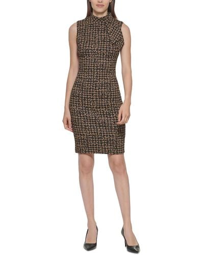 Calvin Klein Jacquard Knee Sheath Dress - Natural