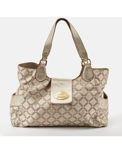 Versace Pale Gold/light Signature Fabric And Leather Tote - Metallic