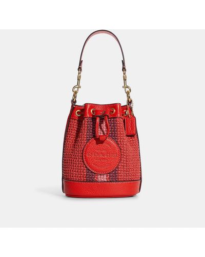 COACH Mini Dempsey Bucket Bag With Coach Patch - Red