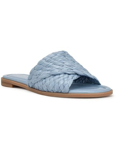 Nine West Havah Slip On Open Toe Slide Sandals - Blue