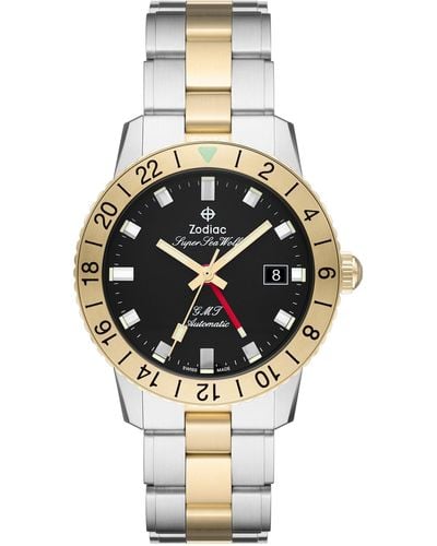 Zodiac Super Sea Wolf Gmt Automatic, Two-tone Stainless Steel Watch - Metallic