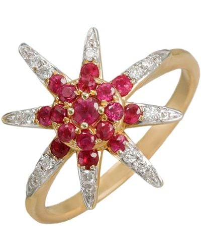 Diana M. Jewels 14kt/yg Ring With 0.10ct Diamonds And 0.65ct Rb / 2.8gm 29 St - Red