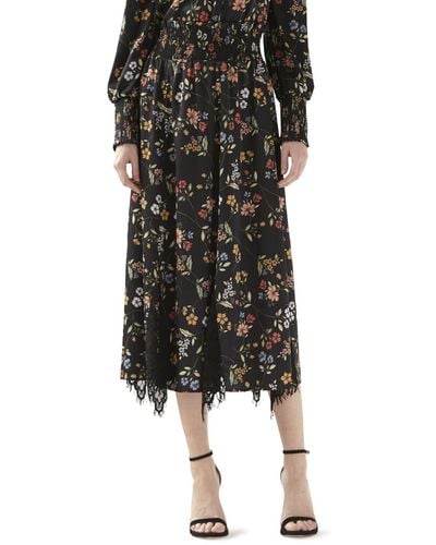 ML Monique Lhuillier Satin Floral Midi Skirt - Black