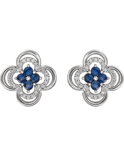 Pompeii3 .70ct Diamond & Blue Sapphire Clover Studs Earrings
