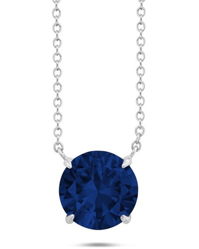 Nicole Miller Sterling Silver Gemstone Round Solitaire Pendant Necklace On 18 Inch Adjustable Chain - Blue