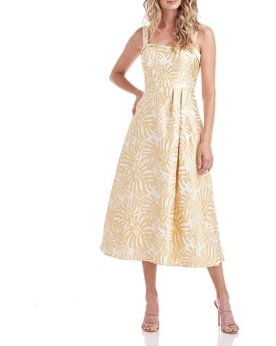 Kay Unger Jacquard Sleeveless Cocktail And Party Dress - Natural