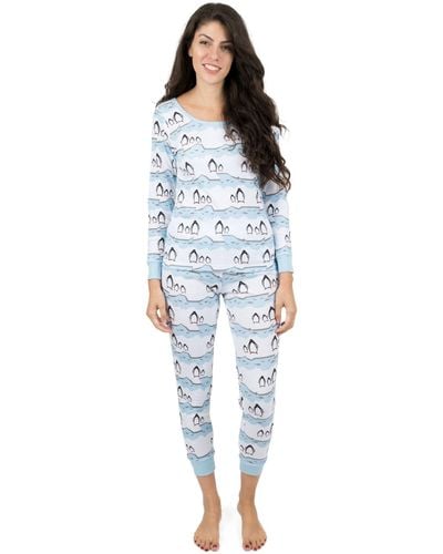 Leveret Christmas Two Piece Cotton Pajamas Penguin - Blue