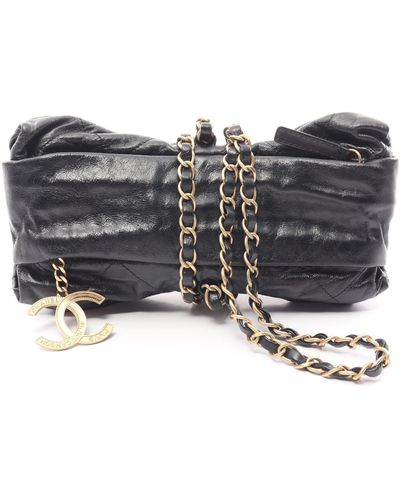 Chanel Coco Mark Chain Clutch Bag Leather Gold Hardware - Gray
