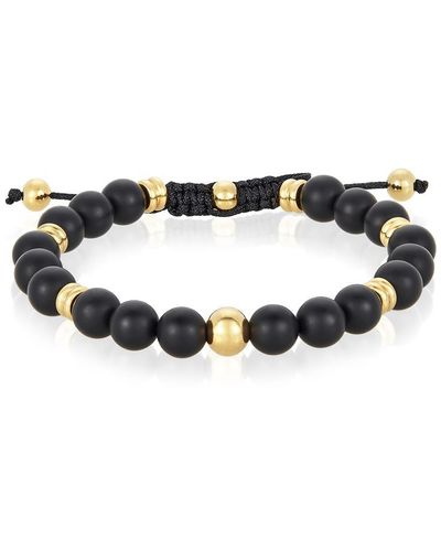 Crucible Jewelry Crucible Los Angeles 8mm Matte Agate And Gold Ip Stainless Steel Beads On Adjustable Cord Tie Bracelet - Black