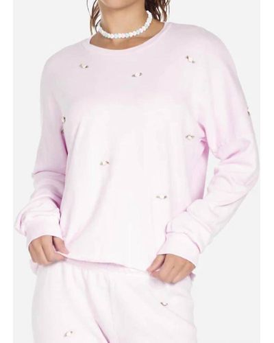 Michael Lauren Travis Pullover With Floral Ribbons - Pink