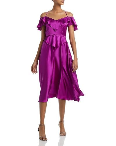 Undra Celeste New York Silk Off-the-shoulder Midi Dress - Purple