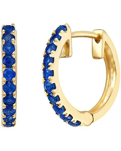 Fine Jewelry Pave Sapphire Huggies 14k Gold - Metallic