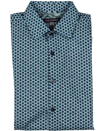 lords of harlech Nigel Print Collared Button-down Shirt - Blue
