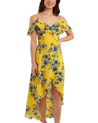 Bcx Juniors Floral Print Hi-low Maxi Dress - Yellow