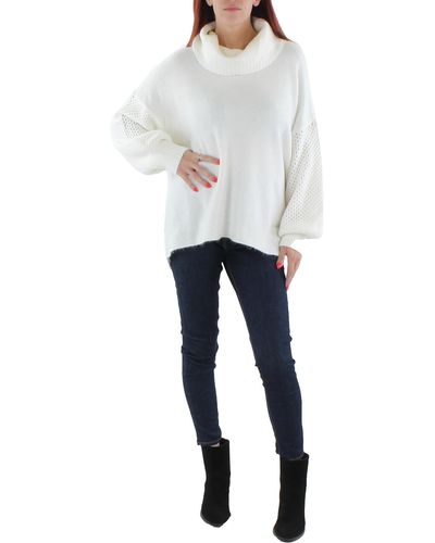 Vince Camuto Open Stitch Cap Sleeves Turtleneck Sweater - White