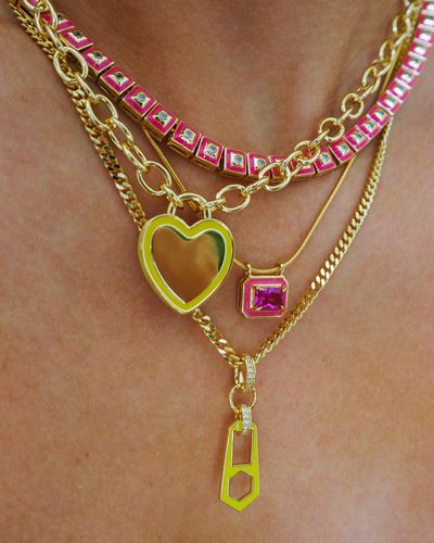 Luv Aj Mini Zipper Pendant Necklace- Neon Yellow- Gold - Green