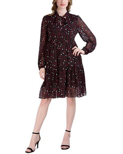 Signature By Robbie Bee Petites Chiffon Polka Dot Fit & Flare Dress - Red