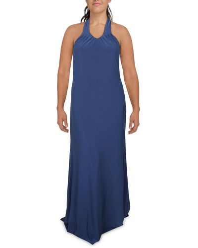 Lauren by Ralph Lauren Plus Jersey Halter Evening Dress - Blue