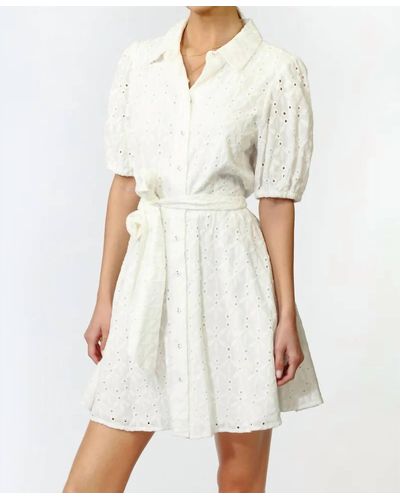 Adelyn Rae Alexis Embroidered Button Up Dress - White