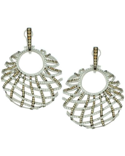 Suzy Levian Sterling Silver Cubic Zirconia Criss-cross Round Big Dangle Earrings - White