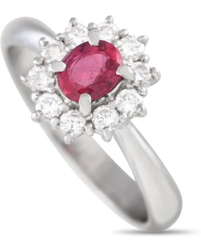 Non-Branded Lb Exclusive Platinum 0.35ct Diamond And Ruby Flower Ring Mf33-041924 - Gray