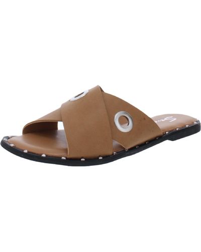 Seven7 Lucca Studded Flat Slide Sandals - Brown