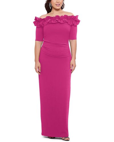 Xscape Plus Ruffled Maxi Evening Dress - Pink