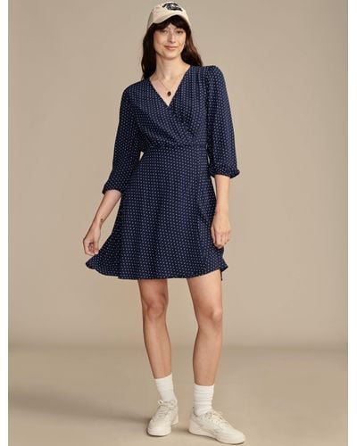 Lucky Brand Long Sleeve Dot Wrap Mini Dress - Blue