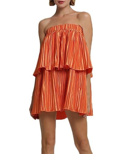 L'idée Reveries Strapless Pleated Mini Dress - Orange
