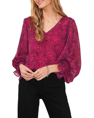 Vince Camuto Chiffon Printed Blouse - Red