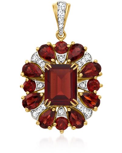 Ross-Simons Garnet And . Diamond Floral Pendant - Red