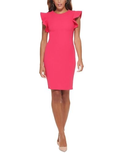 Calvin Klein Crepe Ruffled Sheath Dress - Pink