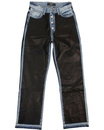 Amiri Leather And Denim Straight Jeans - Black