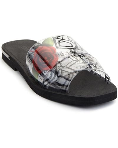 DKNY Isha Logo Slip On Slide Sandals - Black