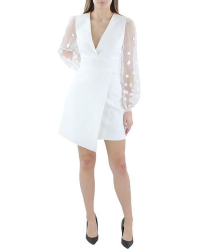 BCBGMAXAZRIA Floral Sheer Sleeve Cocktail And Party Dress - White