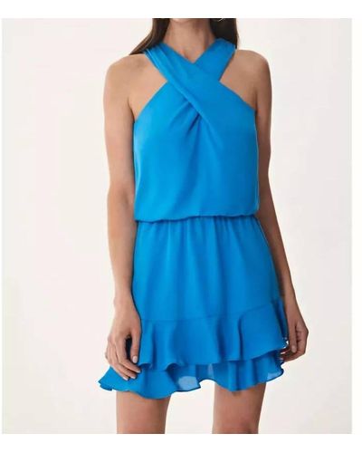 Krisa Wrap Front Halter Dress - Blue