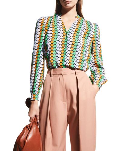 Diane von Furstenberg Washington Long Sleeve Silk Blend Blouse - Multicolor
