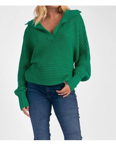 Elan Savannah Collared Sweater - Green