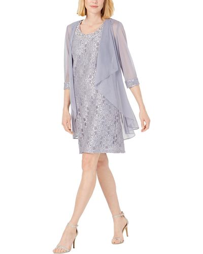 R & M Richards 2pc Party Dress With Jacket - Gray