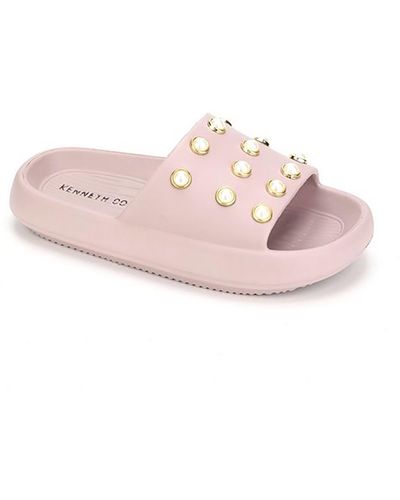 Kenneth Cole Mello Eva Pearl Embellished Comfort Insole Slide Sandals - Pink