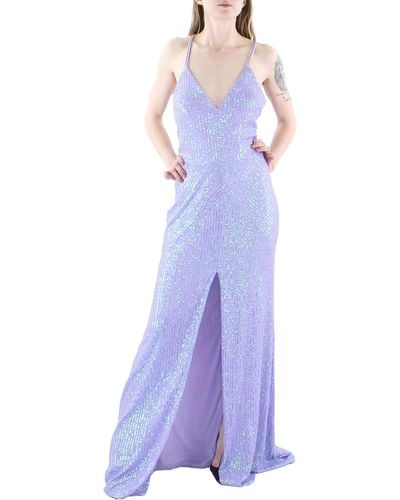 Blondie Nites Juniors Sequined Long Evening Dress - Purple