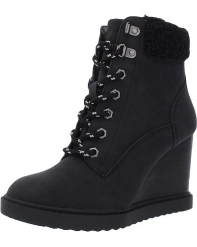 Dolce Vita Sherman Faux Fur Lined Wedge Ankle Boots - Black