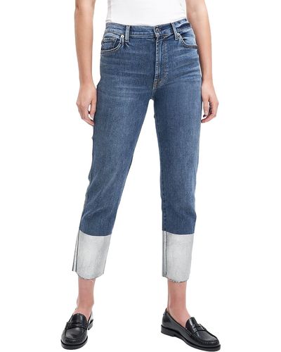 7 For All Mankind Bair Authentic High Waist Cropped Straight Leg Jeans - Blue