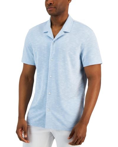 Alfani Short Sleeve Stretch Button-down Shirt - Blue