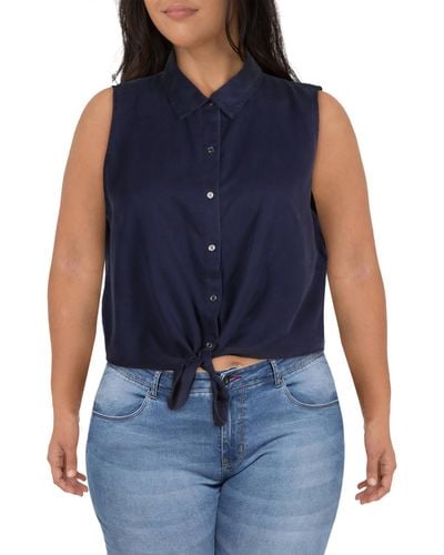 Vince Camuto Button Tie Front Casual Top - Blue