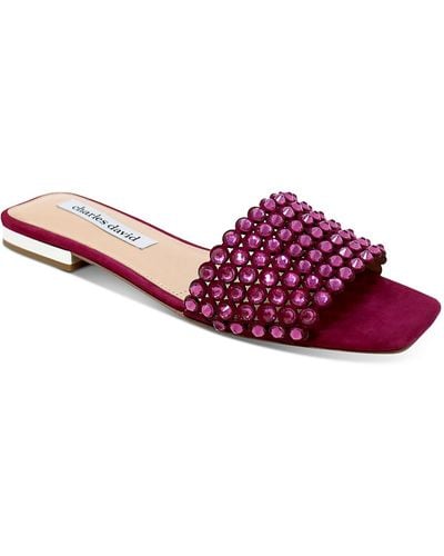 Charles David Sparkle Suede Embellished Slide Sandals - Purple