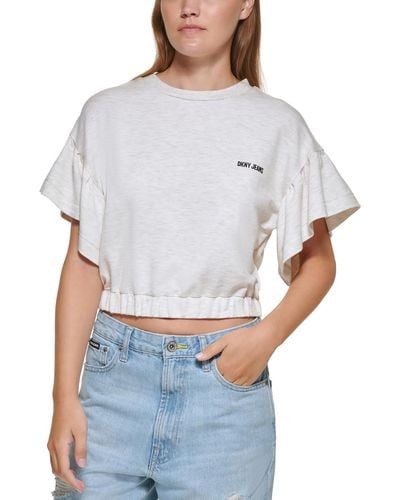 DKNY Cropped Flutter Sleeves T-shirt - Gray
