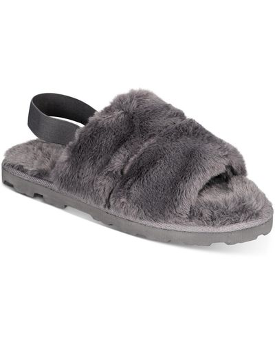 INC Faux Fur Indoor/outdoor Slingback Slippers - Gray